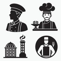 Illustrations of cooks in a kitchen setting preparing and seasoning food vector