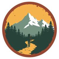 There are mountains in the background as a man stands in front of one vector