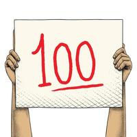 Hand Raises a Sign That Says 100 Colored vector