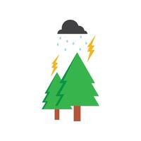 Rain lightning strikes two green trees vector