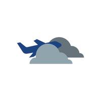 Blue airplane soaring high in the sky above fluffy clouds vector