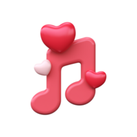 3D music icon with heart. Valentine's symbol. png