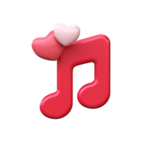Musical notes icon and heart. 3D symbol of Valentine's Day png
