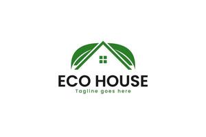 Logo combining house roof and green leaf for an eco-friendly home concept with a modern minimalist style vector