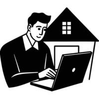 Man Reviewing Documents Silhouette on White vector