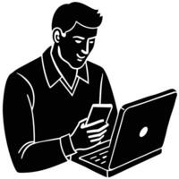 Man Typing with Smartphone Silhouette Isolated vector