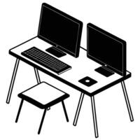 Remote Work with Dual Screens Silhouette vector