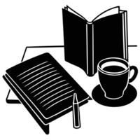 Tea and Notebook Workspace Silhouette on White vector