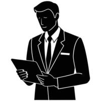Assistant Using Tablet Silhouette in Digital Workspace vector