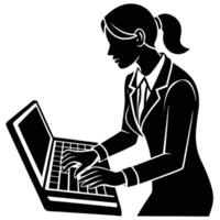 Virtual Assistant Typing Silhouette on White vector