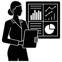 Virtual Assistant Analyzing Data Charts Silhouette vector