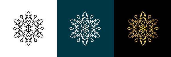 Symmetrical creative circular snowflake. Circular pattern. Color black, white, gold. Isolated design element for themes abstract geometrical modern decoration round logo template. vector