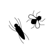 Cockroach and Fly black line icon. Isolated insects beetle and flies Clip art design element. vector