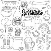 Saint Patrick's day outline clip art set, line art drawing elements vector