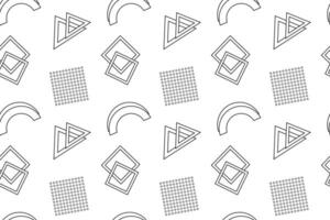 Minimalist seamless pattern featuring triangles, circles, squares, and dotted textures in black and white design. vector