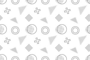 Minimalistic monochrome seamless pattern with dotted circles, triangles, and plus signs in a clean layout. vector