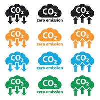 CO2 Emission Reduction Icon Set, Multicolor Zero Emission and Carbon Indicators. vector