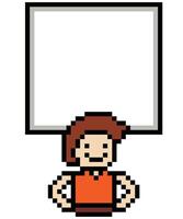 Blank chat box and man male boy pixel art cartoon design of 8 bit. vector