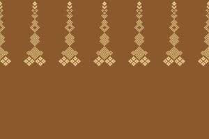 Abstract art fabric pattern brown color background design in ethnic motif pixel art. vector