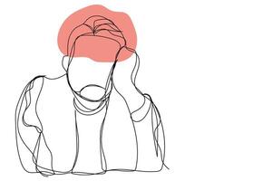 Background of continuous line sketch hand drawn line art of man male and boy headache unhappy depress white ioslated. vector