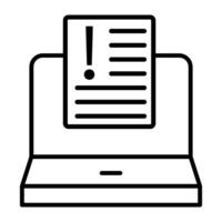 laptop with document and exclamation mark illustration line style icon vector