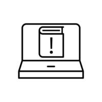laptop with exclamation mark icon over white background, line style, illustration vector