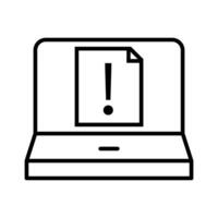 Laptop with exclamation mark illustration, solid design icon. vector