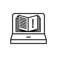 laptop computer with book icon over white background, line style, illustration vector