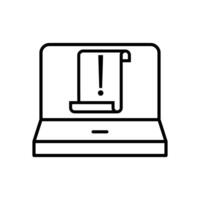 laptop computer with exclamation mark icon over white background, line style, illustration vector