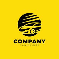futuristic car logo design template on yellow background vector