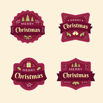 Four different christmas badges on a beige background