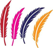 A versatile collection of bird feather silhouettes in flat color, perfect for design projects, featuring elegant, detailed, and diverse feather styles in various shapes, patterns vector
