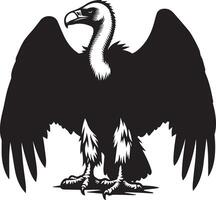 A bold silhouette image of a vulture, showcasing its distinct posture and powerful presence. Ideal for wildlife-themed designs, creative art projects, and nature-inspired graphics. vector