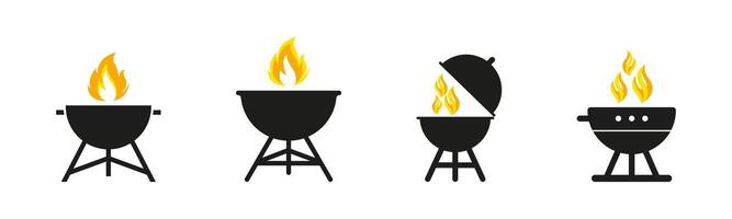 Barbecue Grill Icons with Flames vector