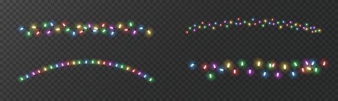 Colorful Festive String Lights on Transparent Background Set vector