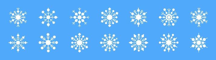 White Snowflake Icon Set on Blue Background vector
