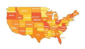 Color-Coded Map of the United States with State Names Illustration vector