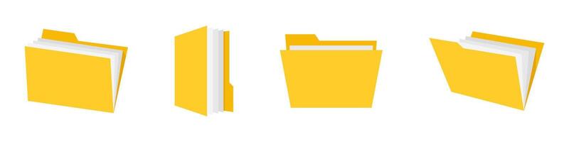 Yellow File Folder Icon Set with Papers vector