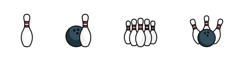 Bowling Pins and Ball Flat Icon Set vector