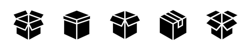 Geometric Open and Closed Box Icons Set vector