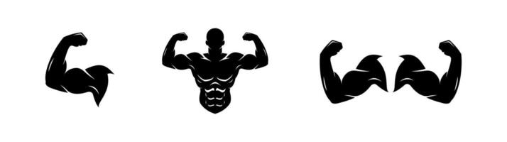 Flexed Muscle and Bodybuilding Icon Set vector