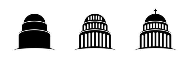 Black and White Dome Building Icons Set vector