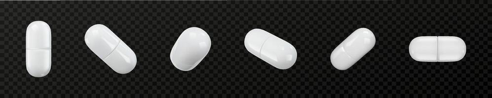 White Medical Capsules Realistic in Multiple Angles vector