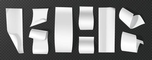 Curled and Rolled White Paper Sheets Realistic Set vector