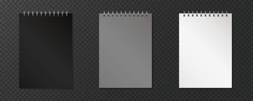 Black, Gray, and White Spiral Notebooks Set vector