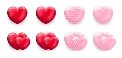 Romantic Red and Pink Heart Designs Set vector
