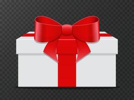 White Gift Box with Red Ribbon Bow Set vector