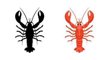 Lobster Illustration with Silhouette and Color Design Set vector