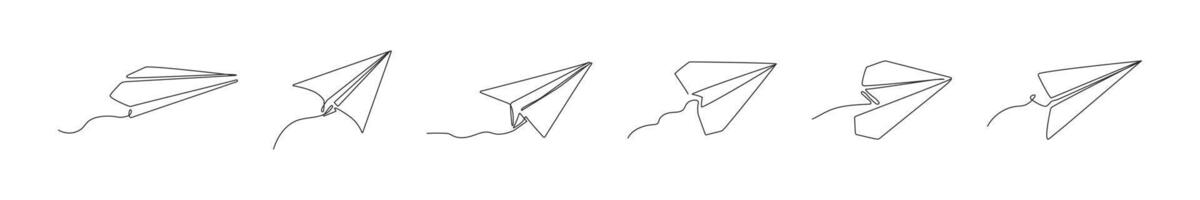 Paper Airplanes Line Art Collection Set vector