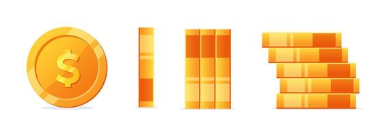 Gold Coin and Stack Illustration Set vector